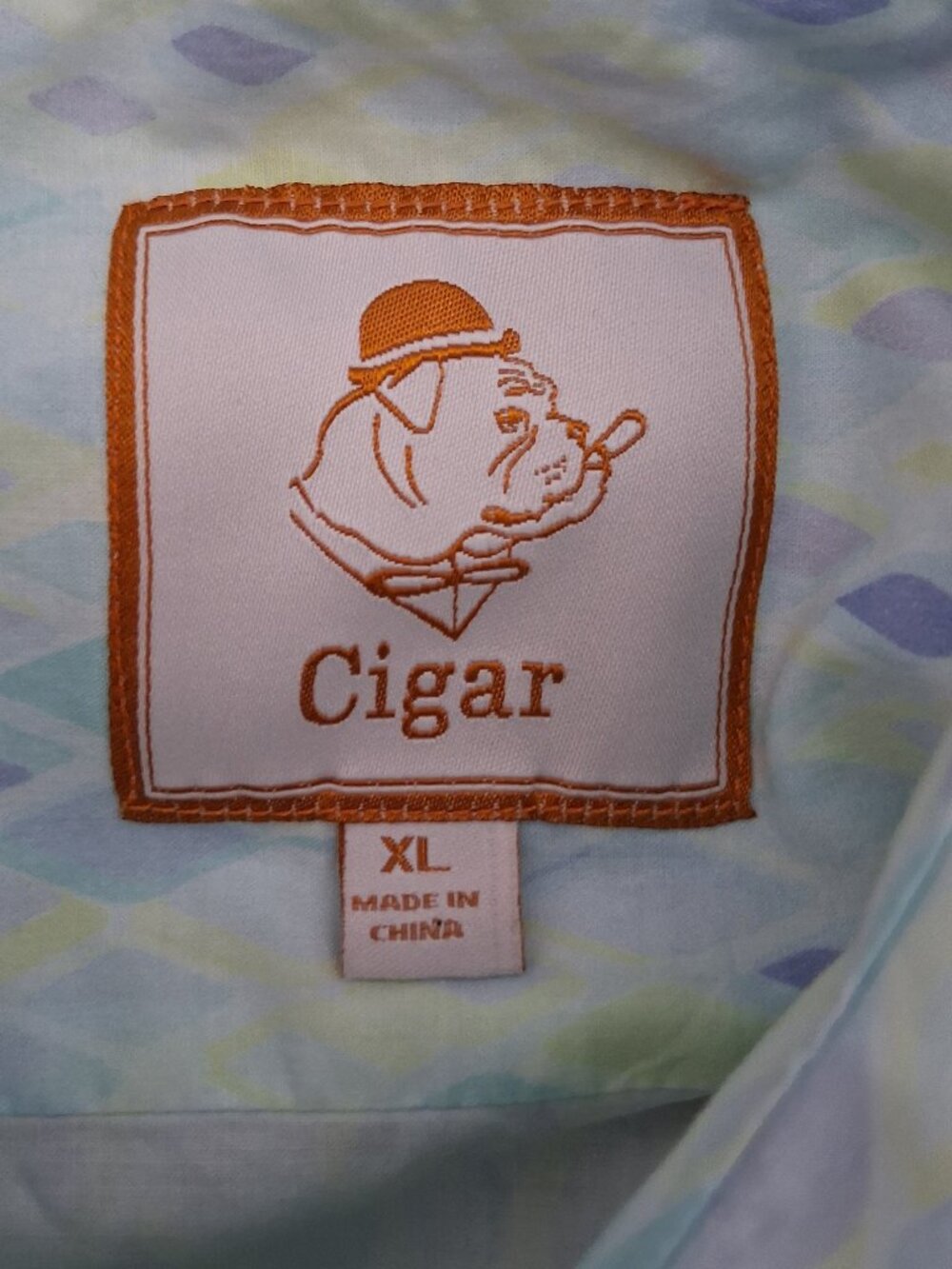 CIGAR Men XL Viscose Blend Shirt Mint Green Pastel Diamond Geometric Button Up - Picture 4 of 5